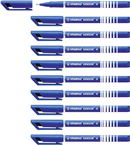 Fineliner mit gefederter Spitze - STABILO SENSOR M - medium - 10er Pack - blau von STABILO