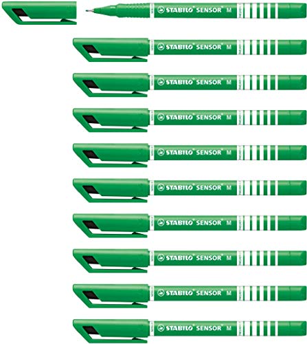 Fineliner mit gefederter Spitze - STABILO SENSOR M - medium - 10er Pack - grün von STABILO