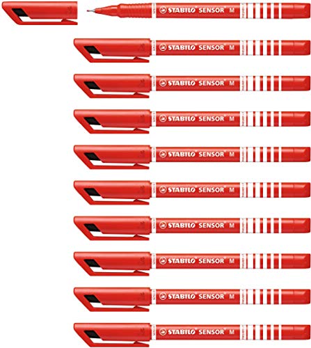 Fineliner mit gefederter Spitze - STABILO SENSOR M - medium - 10er Pack - rot von STABILO