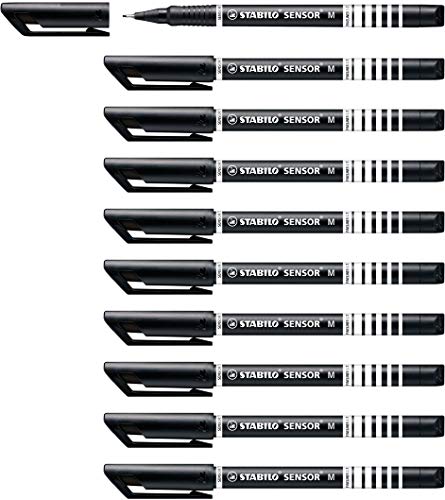 Fineliner mit gefederter Spitze - STABILO SENSOR M - medium - 10er Pack - schwarz von STABILO