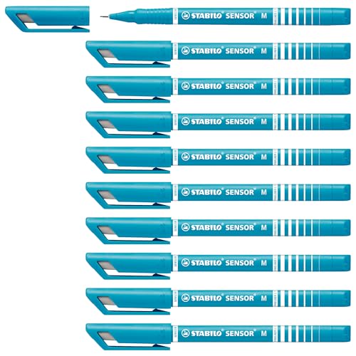 STABILO - Fineliner mit gefederter Spitze - SENSOR M - medium - 10er Pack - türkis von STABILO
