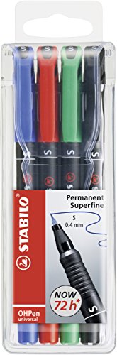 Folienstift - STABILO OHPen universal - permanent superfein - 4er Pack - grün, rot, blau, schwarz von STABILO