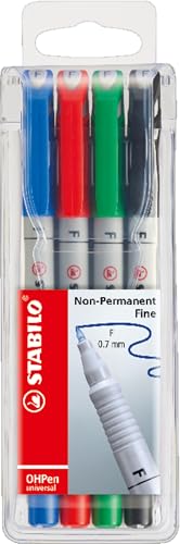 STABILO - Folienstift - OHPen universal - wasserlöslich fein - 4er Pack - grün, rot, blau, schwarz von STABILO