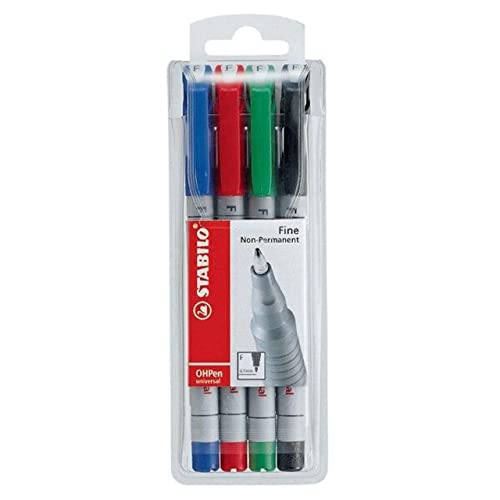 Folienstift - STABILO OHPen universal - wasserlöslich fein - 4er Pack - grün, rot, blau, schwarz von STABILO