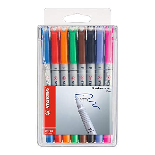 Folienstift - STABILO OHPen universal - wasserlöslich fein - 8er Pack - mit 8 verschiedenen Farben von STABILO