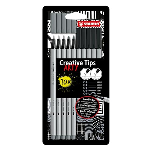 STABILO - Multi-Liner-Set - Creative Tips - ARTY - 10er Pack - schwarz, mittelgrau STABILO - Multi-Liner-Set - Creative Tips - ARTY - 10er Pack - schwarz, mittelgrau von STABILO