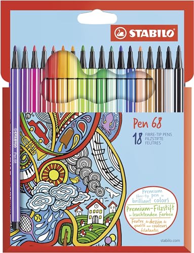 Premium-Filzstift - STABILO Pen 68 - 18er Pack - mit 18 verschiedenen Farben von STABILO