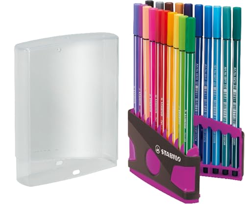 Premium-Filzstift - STABILO Pen 68 ColorParade mit Hängelasche - 20er Tischset in anthrazit/pink - mit 20 verschiedenen Farben von STABILO