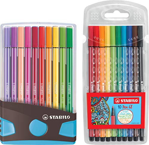 Premium-Filzstift - STABILO Pen 68 Colorparade - 20er Tischset in anthrazit/hellblau - mit 20 verschiedenen Farben + Pen 68 Fasermaler 10er Pack von STABILO