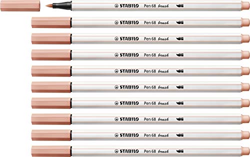 Premium-Filzstift mit Pinselspitze für variable Strichstärken - STABILO Pen 68 brush - 10er Pack - apricot von STABILO