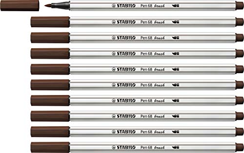 Premium-Filzstift mit Pinselspitze für variable Strichstärken - STABILO Pen 68 brush - 10er Pack - braun von STABILO