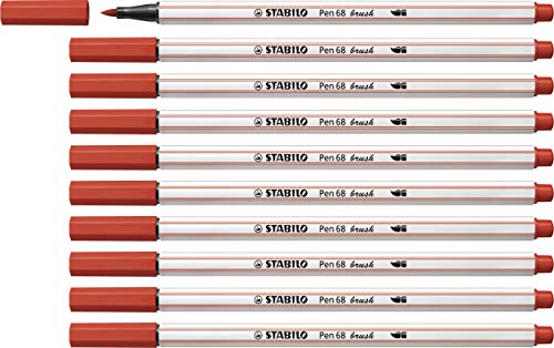 Premium-Filzstift mit Pinselspitze für variable Strichstärken - STABILO Pen 68 brush - 10er Pack - carminrot von STABILO