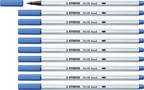 Premium-Filzstift mit Pinselspitze für variable Strichstärken - STABILO Pen 68 brush - 10er Pack - dunkelblau von STABILO