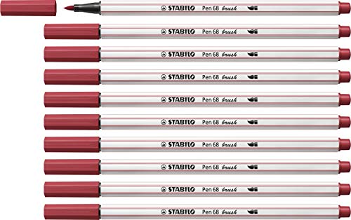 Premium-Filzstift mit Pinselspitze für variable Strichstärken - STABILO Pen 68 brush - 10er Pack - dunkelrot von STABILO
