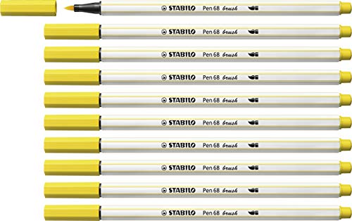 Premium-Filzstift mit Pinselspitze für variable Strichstärken - STABILO Pen 68 brush - 10er Pack - gelb von STABILO
