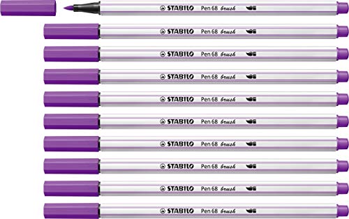 Premium-Filzstift mit Pinselspitze für variable Strichstärken - STABILO Pen 68 brush - 10er Pack - lila von STABILO