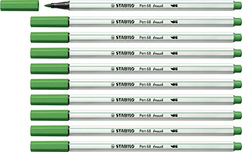 Premium-Filzstift mit Pinselspitze für variable Strichstärken - STABILO Pen 68 brush - 10er Pack - smaragdgrün von STABILO