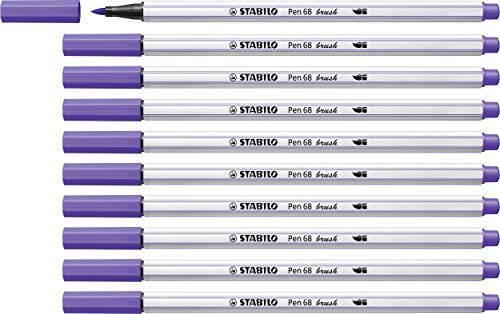 Premium-Filzstift mit Pinselspitze für variable Strichstärken - STABILO Pen 68 brush - 10er Pack - violett von STABILO