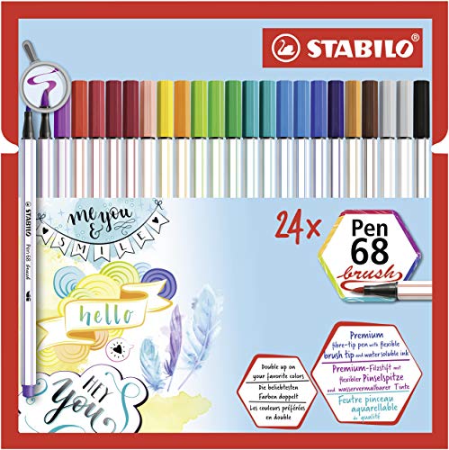 Premium-Filzstift mit Pinselspitze für variable Strichstärken - STABILO Pen 68 brush - 24er Pack - mit 19 verschiedenen Farben von STABILO