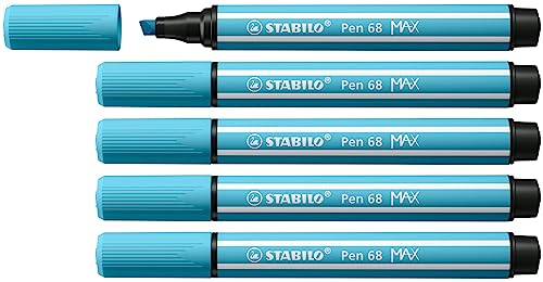 Premium-Filzstift mit dicker Keilspitze - STABILO Pen 68 MAX - 5er Pack - azurblau von STABILO