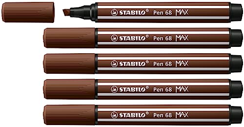 Premium-Filzstift mit dicker Keilspitze - STABILO Pen 68 MAX - 5er Pack - braun von STABILO