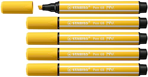 Premium-Filzstift mit dicker Keilspitze - STABILO Pen 68 MAX - 5er Pack - gelb von STABILO