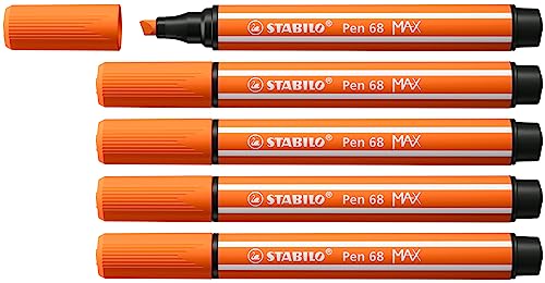 Premium-Filzstift mit dicker Keilspitze - STABILO Pen 68 MAX - 5er Pack - gelbrot von STABILO