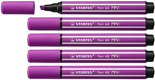 Premium-Filzstift mit dicker Keilspitze - STABILO Pen 68 MAX - 5er Pack - lila von STABILO