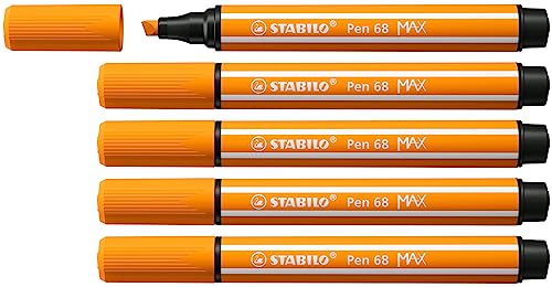 Premium-Filzstift mit dicker Keilspitze - STABILO Pen 68 MAX - 5er Pack - orange von STABILO