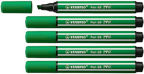 Premium-Filzstift mit dicker Keilspitze - STABILO Pen 68 MAX - 5er Pack - smaragdgrün von STABILO