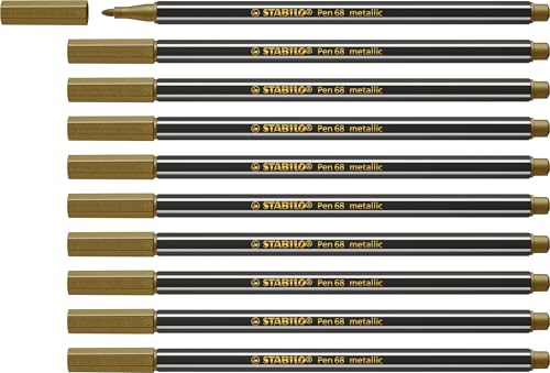 STABILO - Premium Metallic-Filzstift - Pen 68 metallic - 10er Pack - gold von STABILO