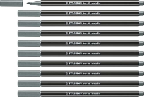 STABILO - Premium Metallic-Filzstift - Pen 68 metallic - 10er Pack - silber von STABILO