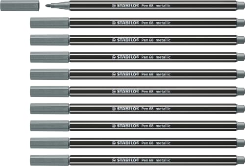 Premium Metallic-Filzstift - STABILO Pen 68 metallic - 10er Pack - silber von STABILO