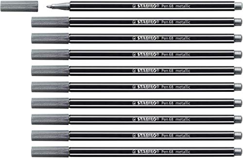 Premium Metallic-Filzstift - STABILO Pen 68 metallic - 10er Pack - silber von STABILO