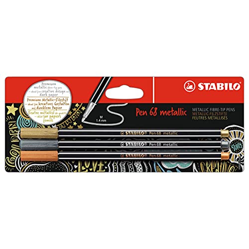 Premium Metallic-Filzstift - STABILO Pen 68 metallic - 3er Pack - gold, silber, kupfer von STABILO