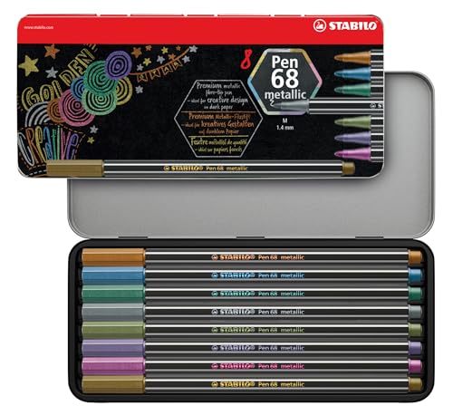 STABILO - Premium Metallic-Filzstift - Pen 68 metallic - 8er Metalletui mit Hängelasche - mit 8 verschiedenen Metallic-Farben STABILO - Premium Metallic-Filzstift - Pen 68 metallic - 8er Metalletui mit Hängelasche - mit 8 verschiedenen Metallic-Farben von STABILO