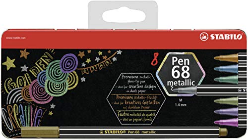 Premium Metallic-Filzstift - STABILO Pen 68 metallic - 8er Metalletui mit Hängelasche - mit 8 verschiedenen Metallic-Farben von STABILO