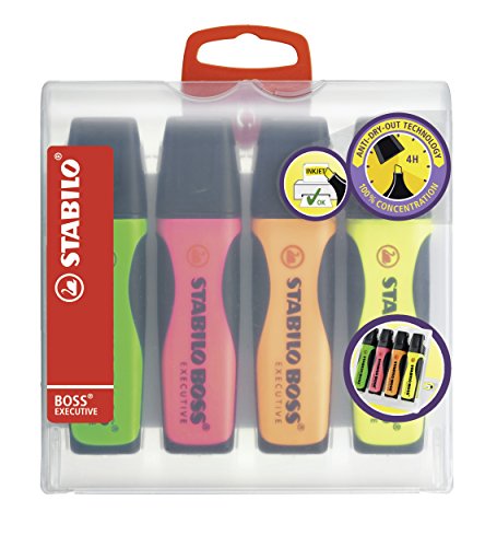 Premium-Textmarker - STABILO BOSS EXECUTIVE - 4er Pack - grün, pink, orange, gelb von STABILO