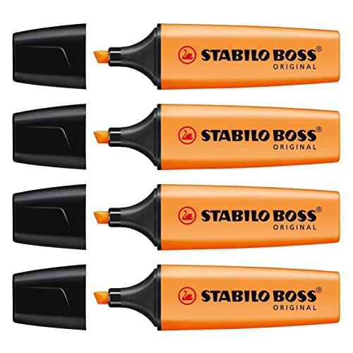 STABILO BoSS Textmarker, nachfüllbar, 2-5 mm, Orange, 4 Stück von STABILO