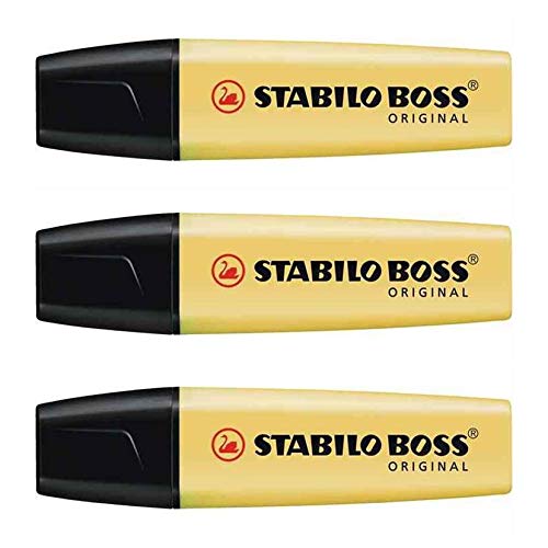 STABILO Boss Original Textmarker, Pastellfarben, abgeschrägte Spitze, 2-5 mm, Pastellgelb, 3 Stück von STABILO