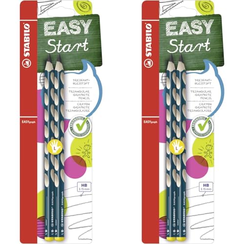 STABILO Ergonomischer Dreikant-Bleistift für Linkshänder EASYgraph in petrol - 4er Pack - Härtegrad HB von STABILO