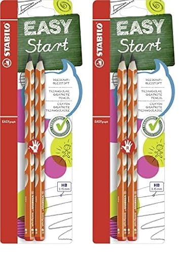 STABILO - Ergonomischer Dreikant- Bleistift für Rechtshänder - EASYgraph in orange - 4er Pack - Härtegrad HB von STABILO