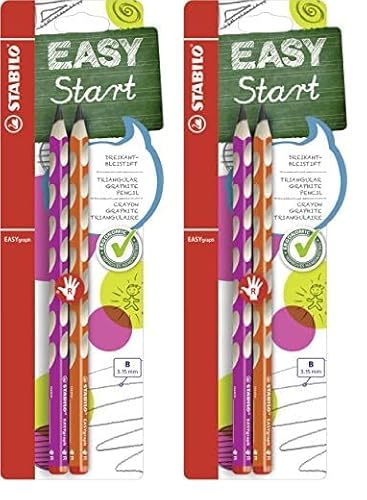 STABILO - Ergonomischer Dreikant- Bleistift für Rechtshänder - EASYgraph in pink, orange - 4er Pack - Härtegrad B von STABILO