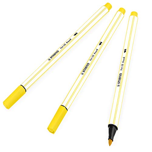 STABILO Pen 68 Brush Premium Filzstift – 1–3 mm – Gelb – 568/44 – 3 Stück von STABILO