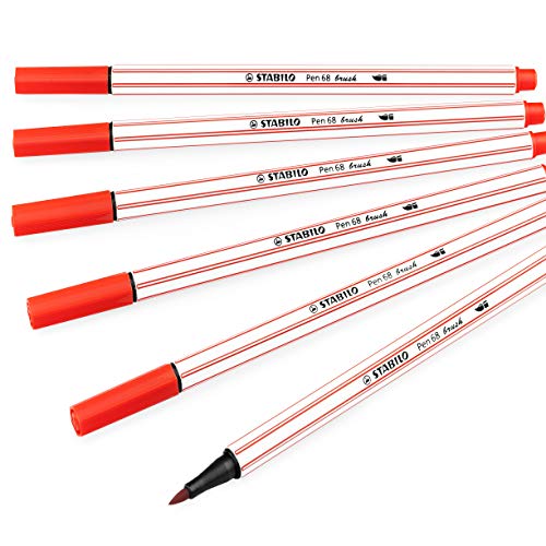 STABILO Pen 68 Brush Premium Filzstift – 1-3 mm – Karminrot – 568/48 – 6 Stück von STABILO