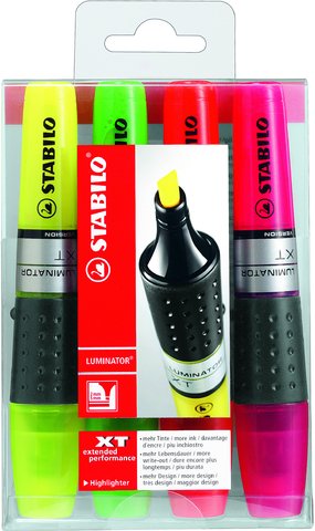 STABILO Textmarker LUMINATOR, 4er PET-Etui, Sie erhalten 1 Packung, Packungsinhalt: 4 er Etui von STABILO