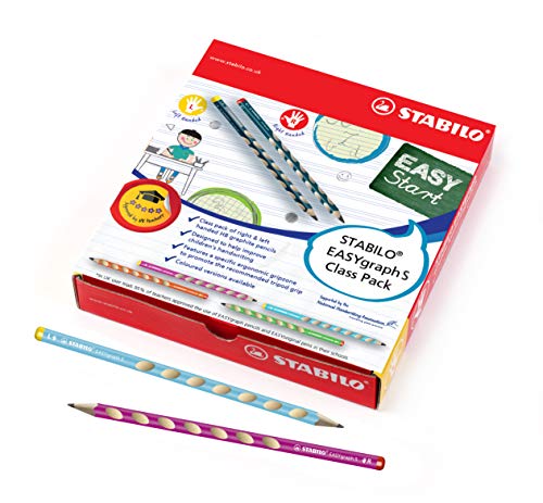 Schmaler Dreikant-Bleistift - STABILO EASYgraph S in 5 Farben - 48er Pack - Härtegrad HB - 8x für Linkshänder + 40x für Rechtshänder von STABILO