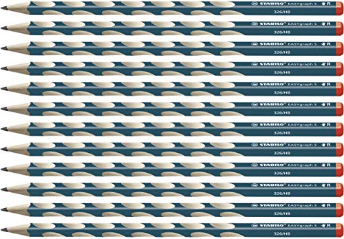 Schmaler Dreikant-Bleistift für Rechtshänder - STABILO EASYgraph S in petrol - 12er Pack - Härtegrad HB von STABILO