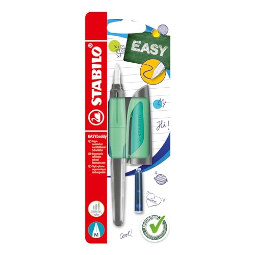 STABILO - Schulfüller mit Standard-Feder M - EASYbuddy Pastel in Minzgrün - Schreibfarbe blau (löschbar) - Einzelstift - inklusive Patrone von STABILO