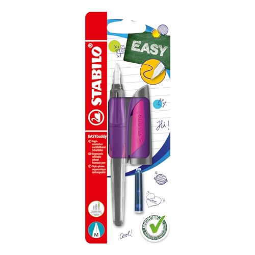 STABILO - Schulfüller mit Standard-Feder M - EASYbuddy in lila/magenta - blau (löschbar) - Einzelstift - inkl. Patrone von STABILO